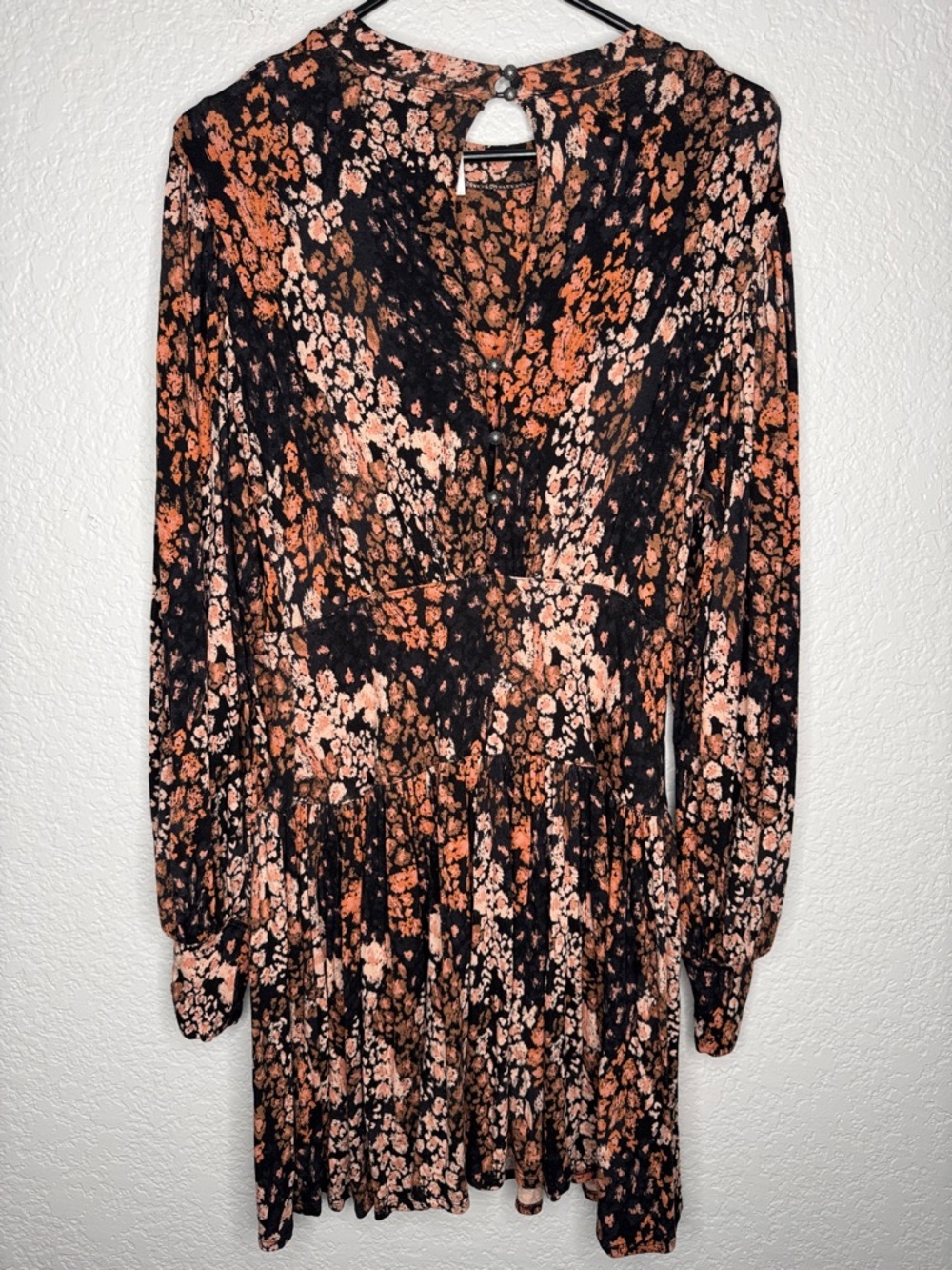 Free People Women's Heartbeats Floral Soft Jersey Mini Dress Small Long Sleeve - Picture 6 of 8